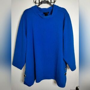 Ali Miles (Sz 2X) Blue Jacquard Texture Mock Neck Accent Button Pullover Sweater